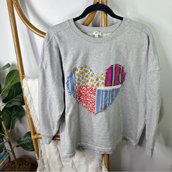 BP Grey Patchwork Heart Crewneck sz 1X - Picture 2 of 5